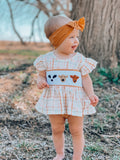 Cow French knot skirted romper