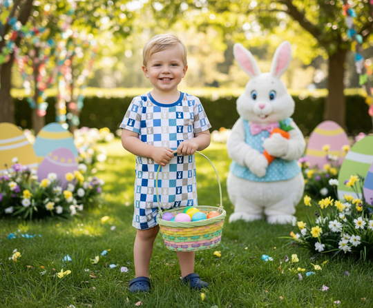 Checkered bunny boy romper