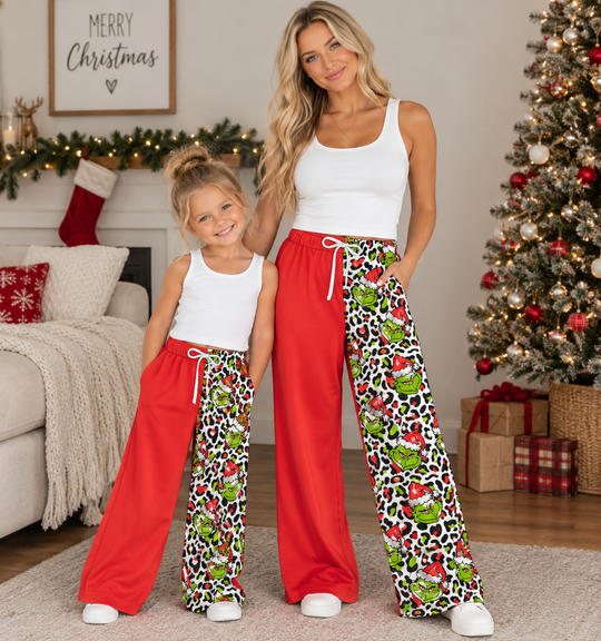 PRE ORDER CLOSES 10/15 Mommy and me Split print pants - Milk silk- leop & green TAT 6/7 WEEKS order seperate from RTS!!