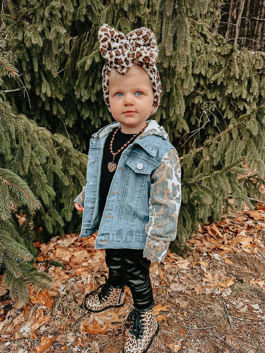 Leopard hooded denim jacket