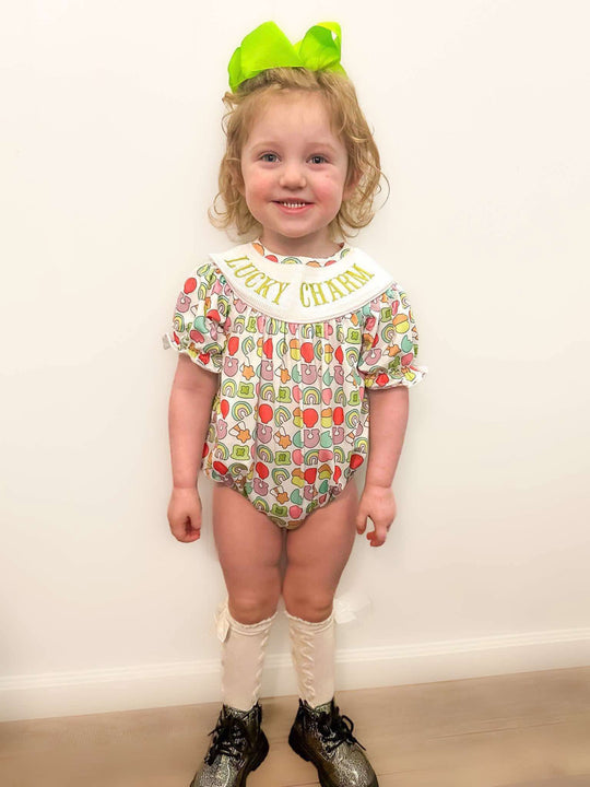 Smocked lucky charm girl romper