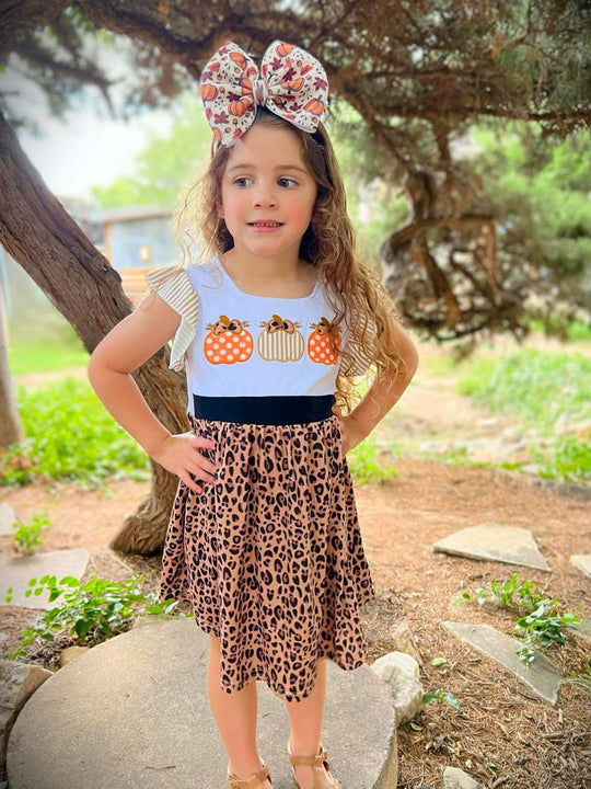 Pumpkin and Leopard Appliqué Dress