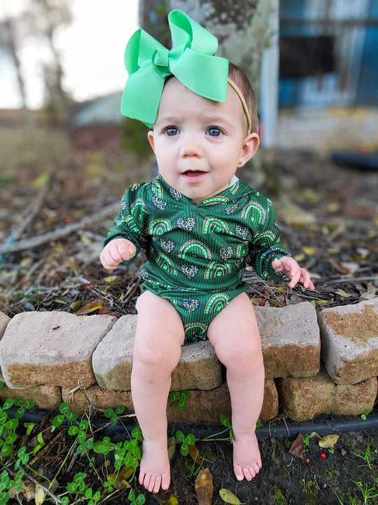 Shamrock rainbow Ribbed Hooded romper
