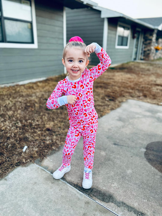 Pink leopard Two Piece Bamboo Pj