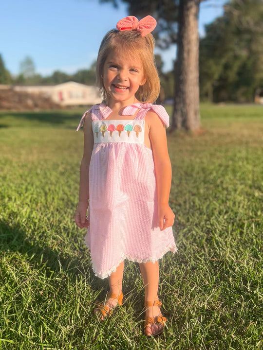Pink ice cream seersucker dress