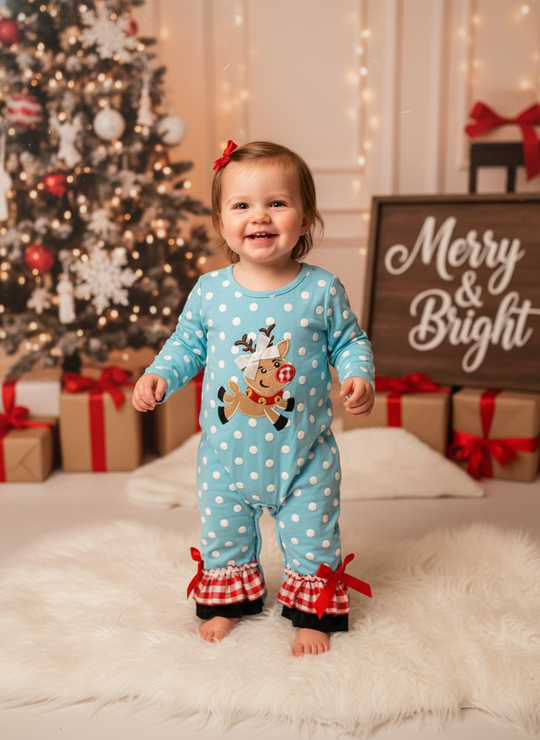 Polka dot reindeer romper