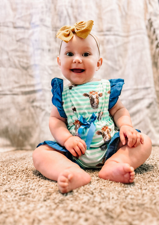 Cow stripe tie romper