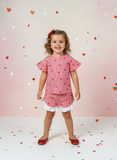Heart stripe ruffle short set