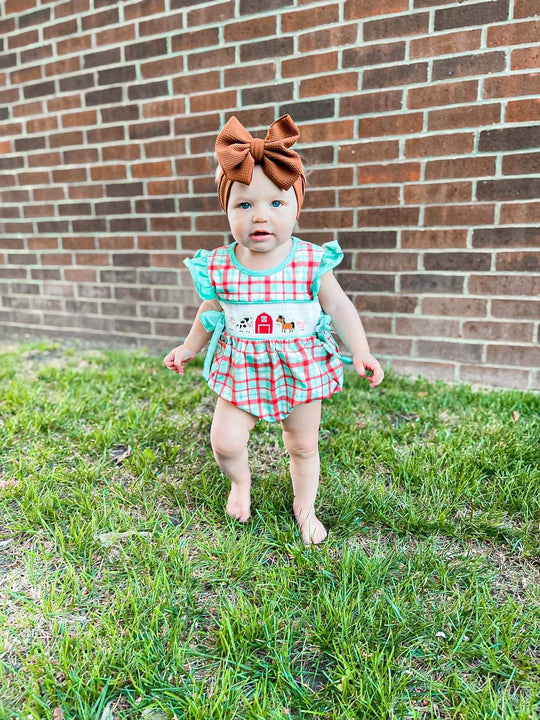 Mint Plaid farm bubble romper