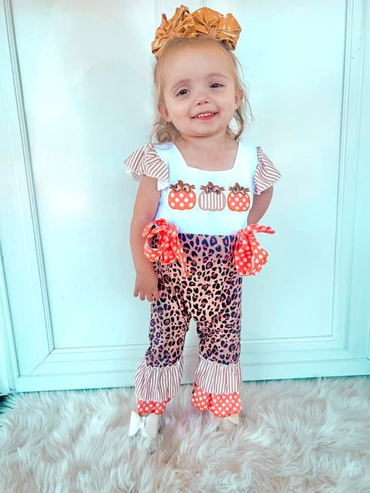 Baby Girl Leopard Pumpkin Appliqué Romper