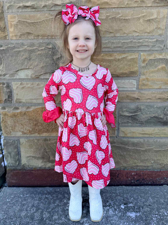 Red cakes bell sleeve dress