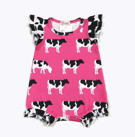 Clover Cottage hot pink cow romper