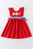 Red Baseball Aplique dress