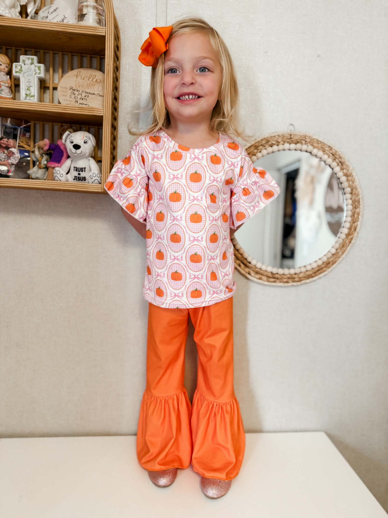 Pumpkin bow ruffle bell set