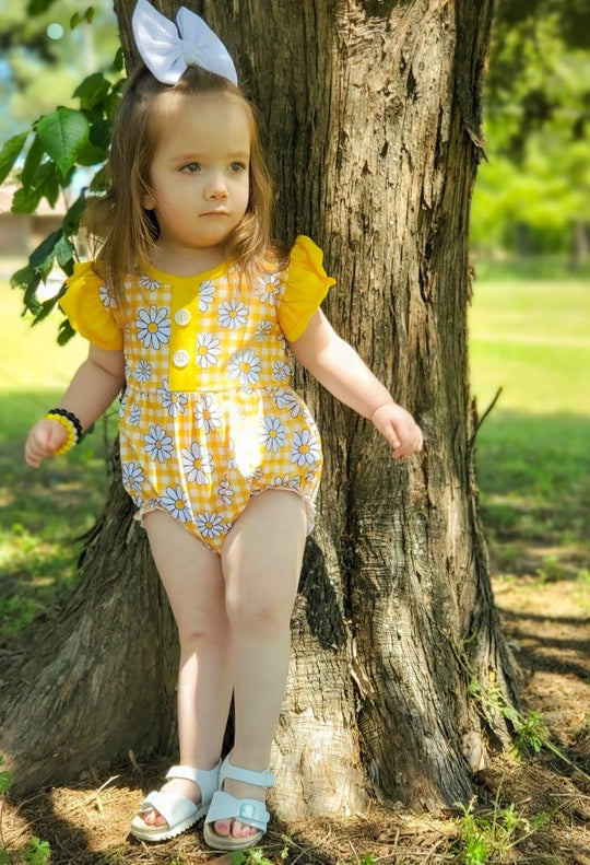 Yellow daisy flutter romper