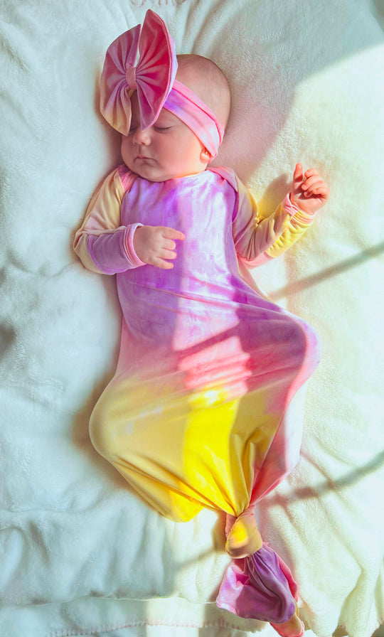 Spring tie dye gown and headband set