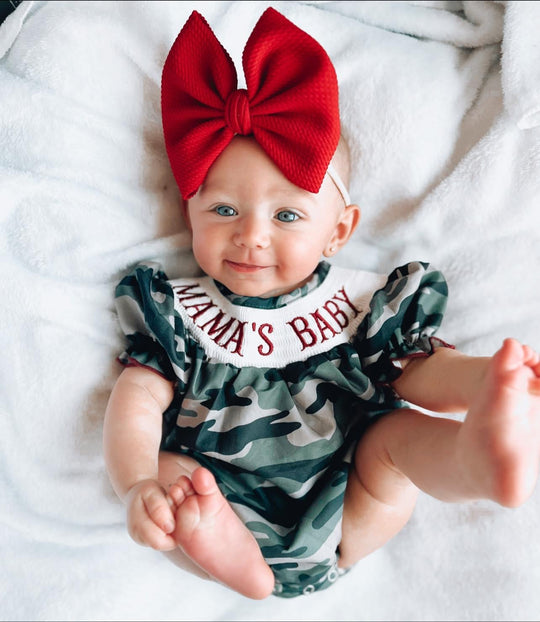 Smocked Camo mamas baby romper