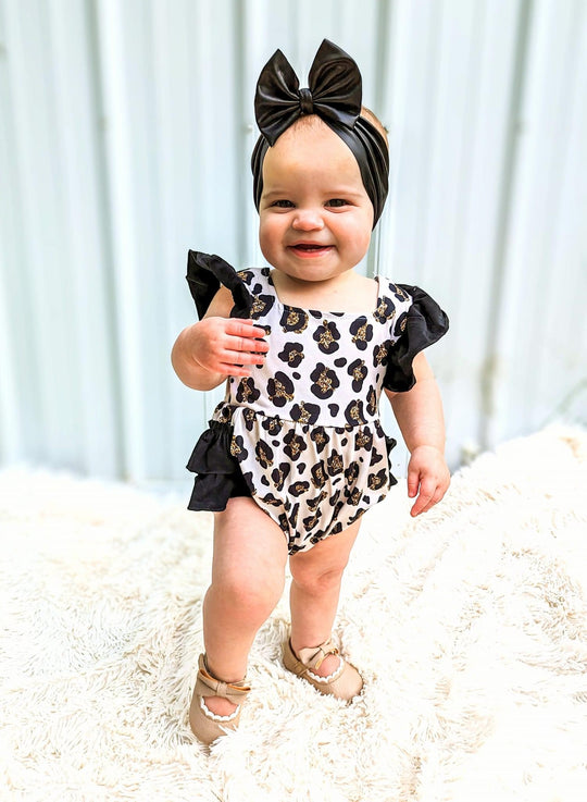 Leopard glitter insp ruffle romper