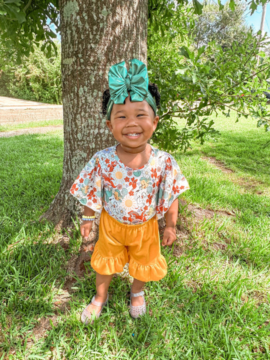 Yellow velvet ruffle shorts