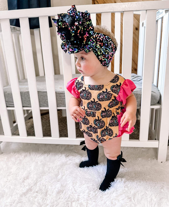 Grateful leopard pumpkin ruffle romper