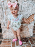 Floral embroidered I love Mama romper