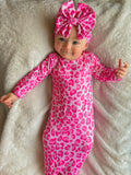 Pink leopard gown and headband set