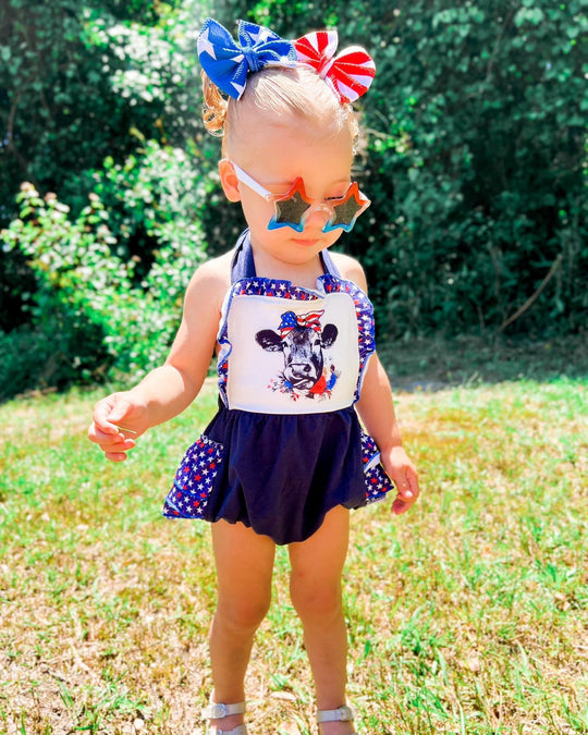 Stars patriotic cow romper