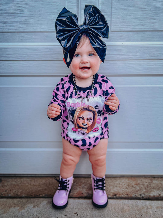 Pink leopard horror romper