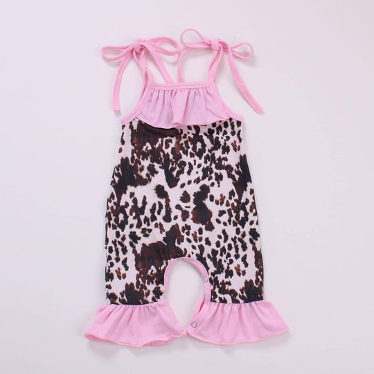 NEWBORN brown and pink cow tie romper