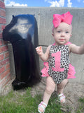 Pink leopard first birthday romper