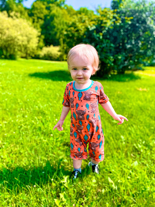 Orange Highland Boy romper