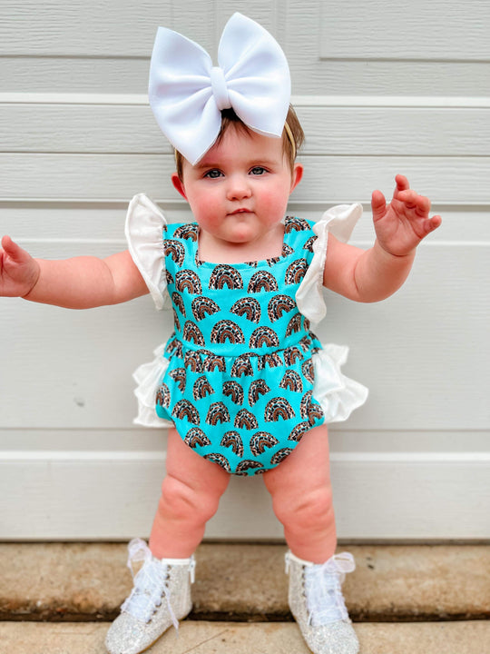 LBB boho rainbow ruffle romper