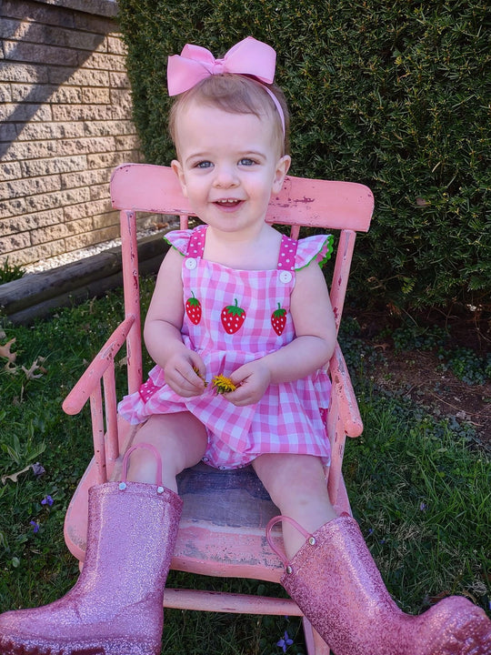 Embroidery strawberries romper