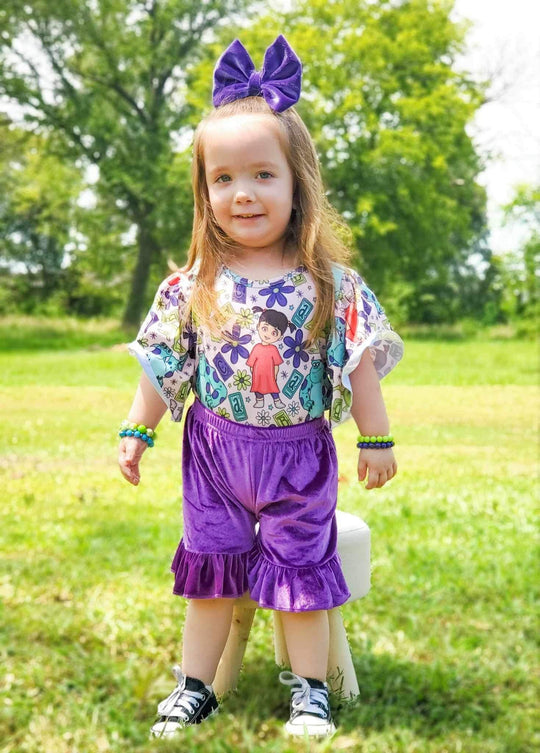 Purple velvet ruffle shorts