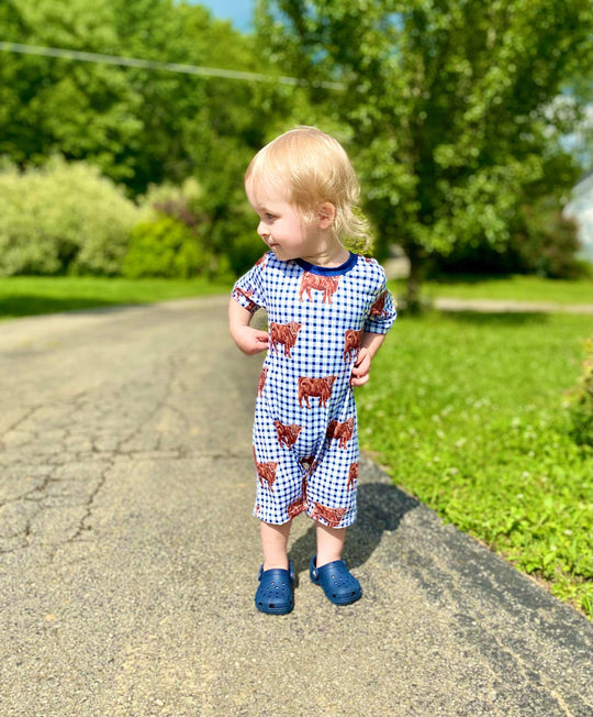 Blue plaid highland romper