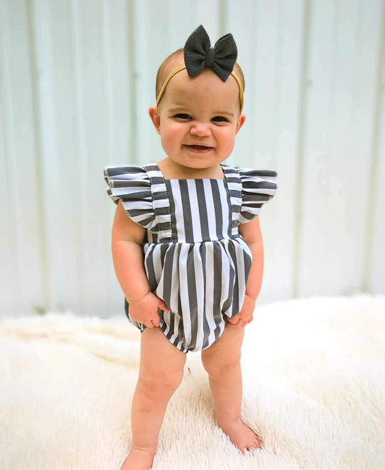 White & gray stripe romper