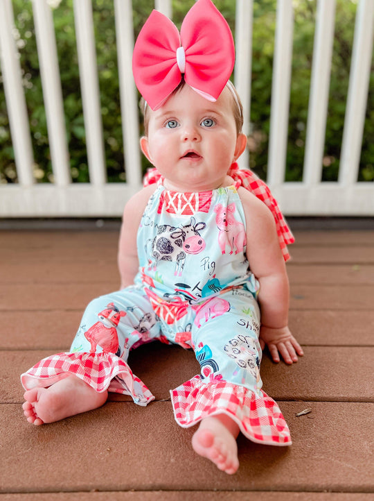 Blue farm tie romper
