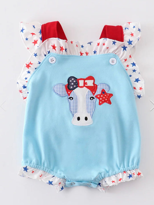 Blue cow star appliqué romper