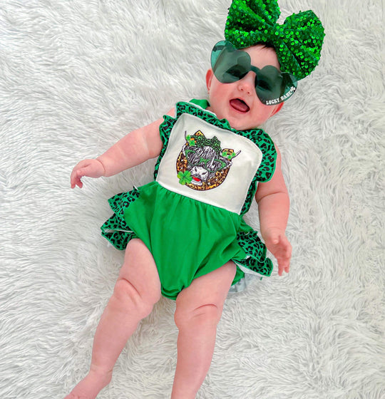 Cow clover ruffle romper