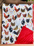 Hen & rooster printed Minky