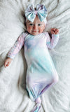 Purple and blue tie dye gown and headband set