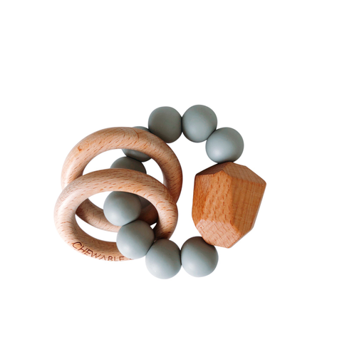 Hayes Silicone + Wood Teether Ring - Grey