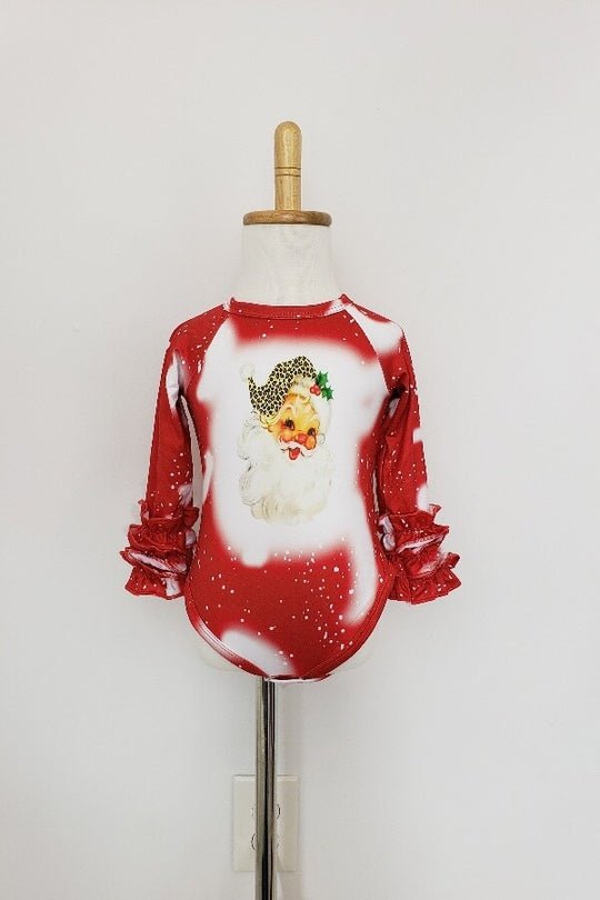 Clover Cottage Red Santa Bleached Raglan