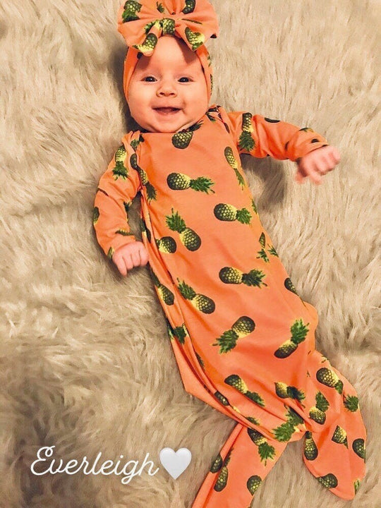 Pineapple Knotted Gown and Headband Set