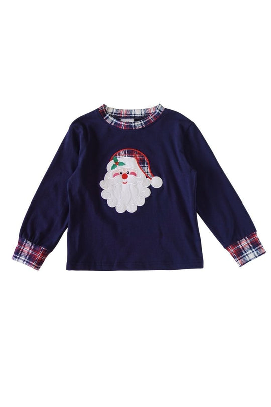 Navy Santa Applique boy shirt