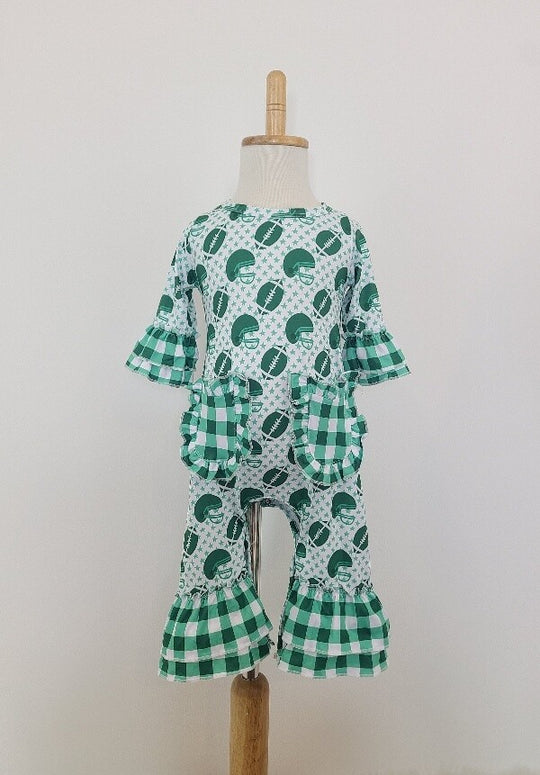 Clover Cottage Green Football romper