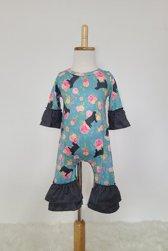 Clover Cottage Cow Blooms baby romper