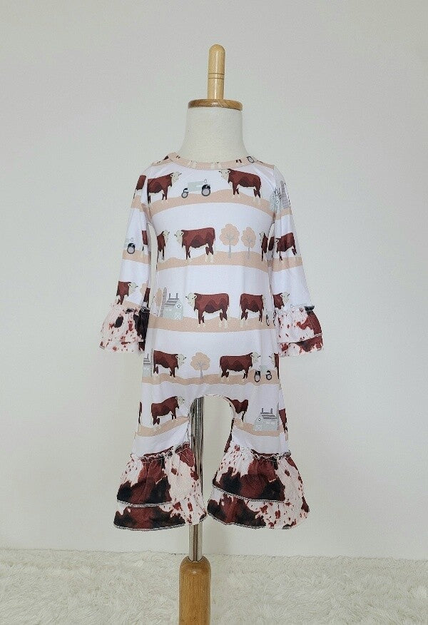 Clover Cottage Brown Cow romper