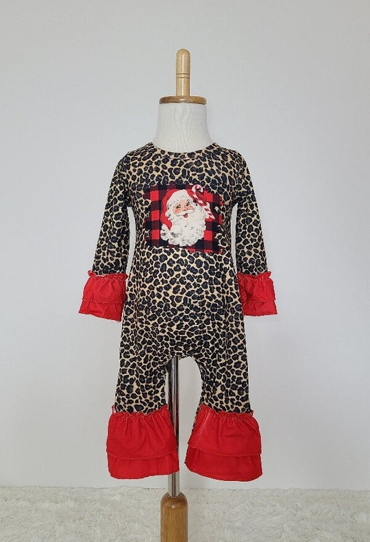 Clover Cottage Leopard and red santa romper