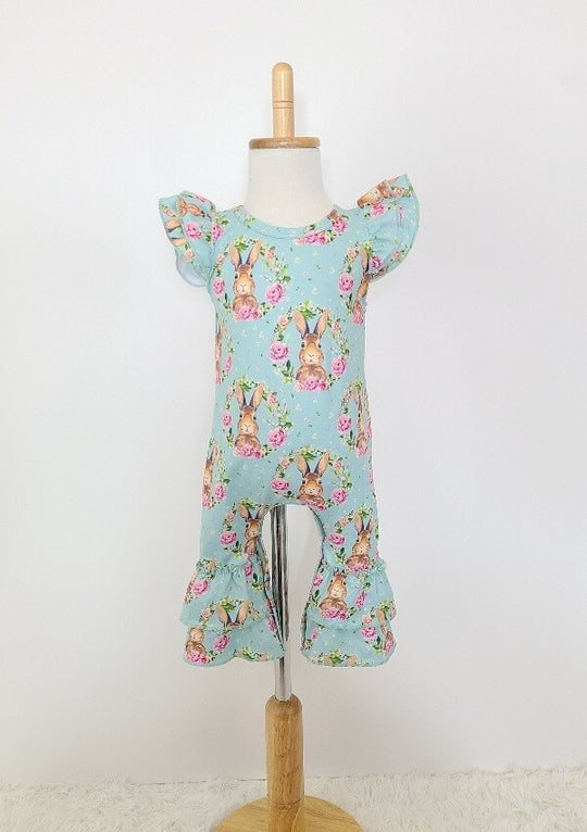 Clover Cottage Aqua Bunny Romper